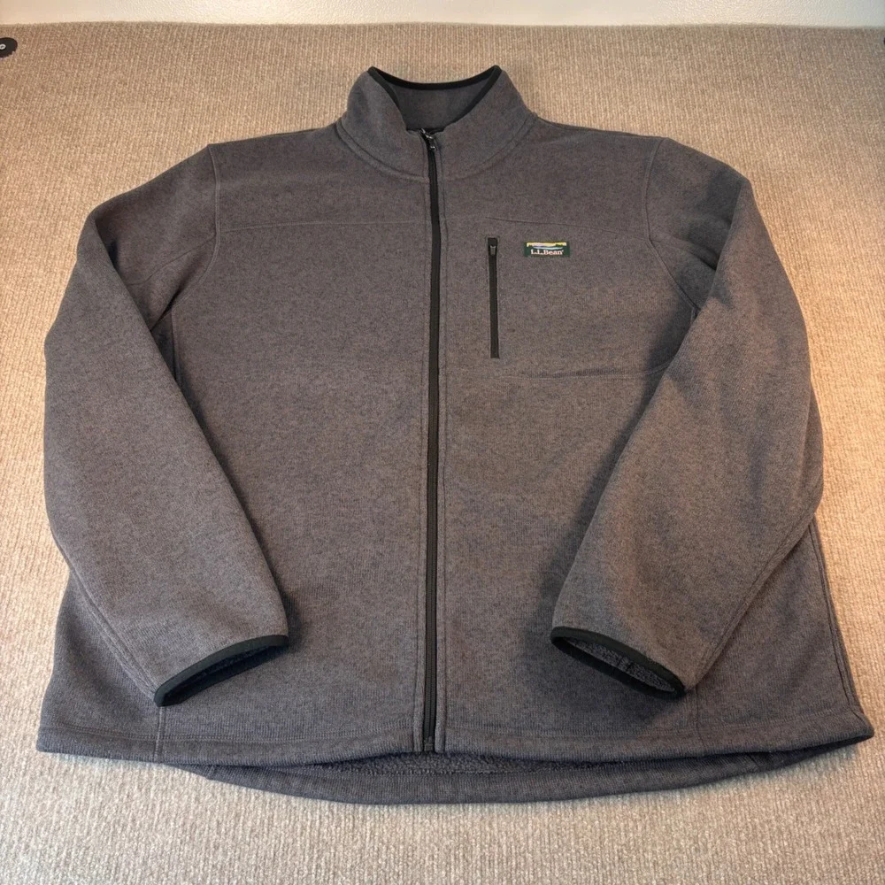L.L. Bean Gray Slightly Fitted Sweater Full Zip Jacket Men's Size XXL EUC